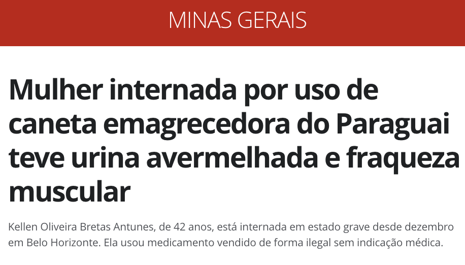 Mulher internada por uso de caneta emagrecedora do Paraguai