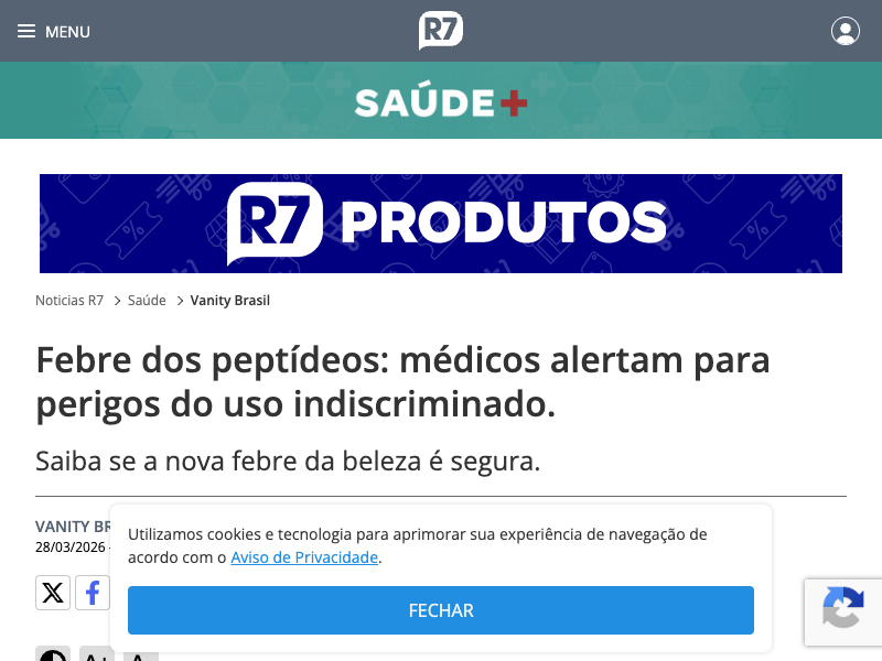 Febre dos peptídeos: médicos alertam para perigos do uso indiscriminado
