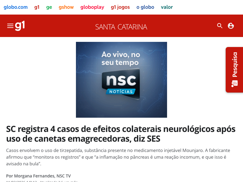 SC registra 4 casos de efeitos colaterais neurológicos