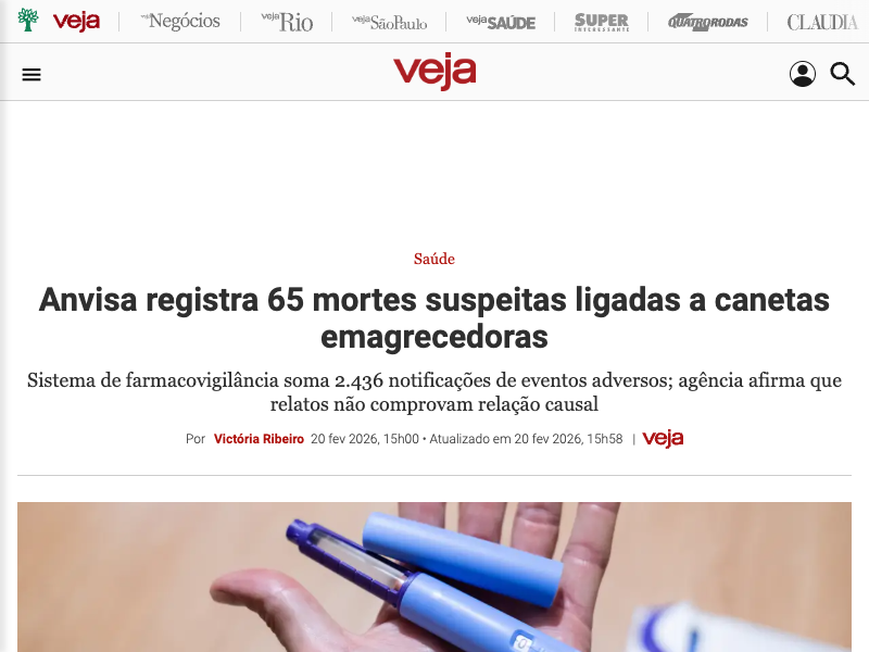 Anvisa registra 65 mortes suspeitas ligadas a canetas emagrecedoras